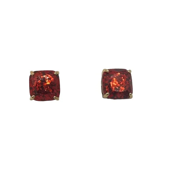 NEW Kate Spade Mini Small Square Glitter Stud Earrings Red Gold K7538 - Picture 3 of 11